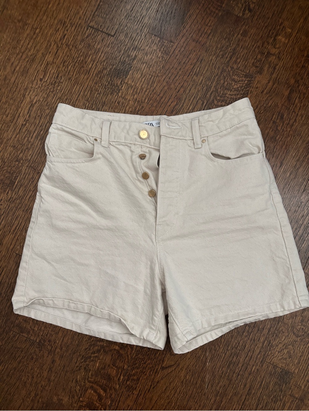 Zara High-Waist Cream Button-Front Shorts